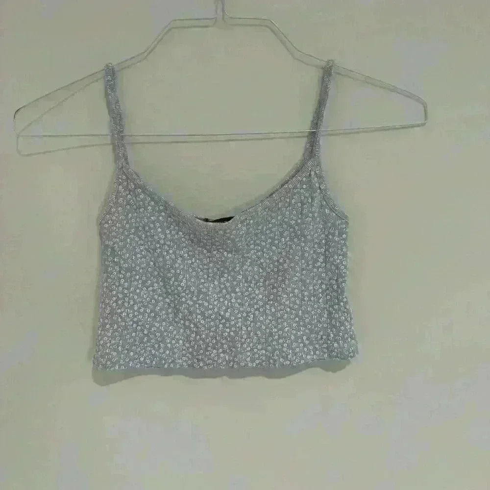 Brandy Melville Blue with White Floral Crop Top One Size Like New